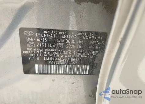 2016 Hyundai Elantra Value Edition from USA, damaged, VIN KMHDH4AE2GU486689